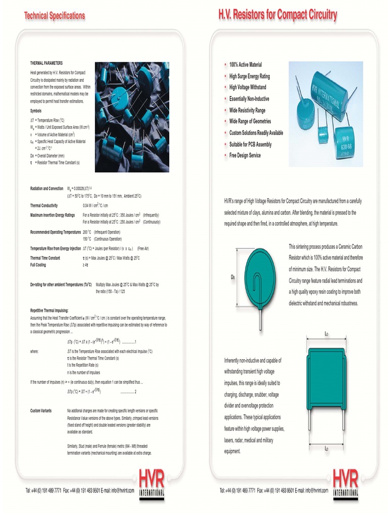 Technical Data HVR International Resistors For Compact Circuitry
