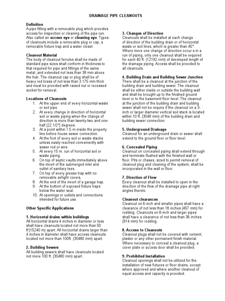 Cleanouts Handout | PDF | Sanitary Sewer | Pipe (Fluid Conveyance)