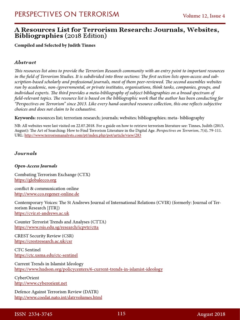 A Resources List For Terrorism Research: Journals, Websites ...
