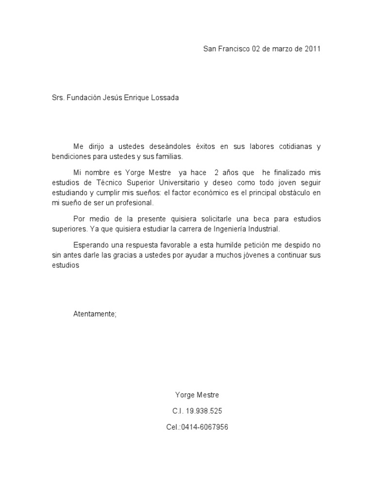 Carta Solicitud De Beca