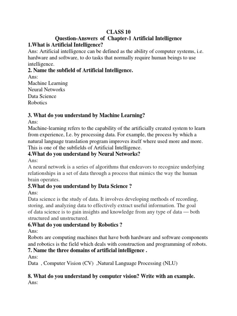 Class 10 AI NOTES CHAPTER 1 | PDF | Artificial Intelligence ...