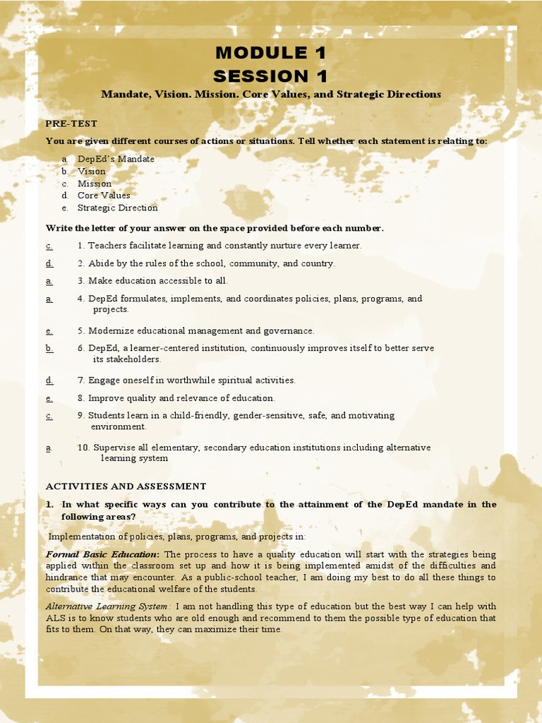 Session 1: Mandate, Vision. Mission. Core Values, and Strategic ...