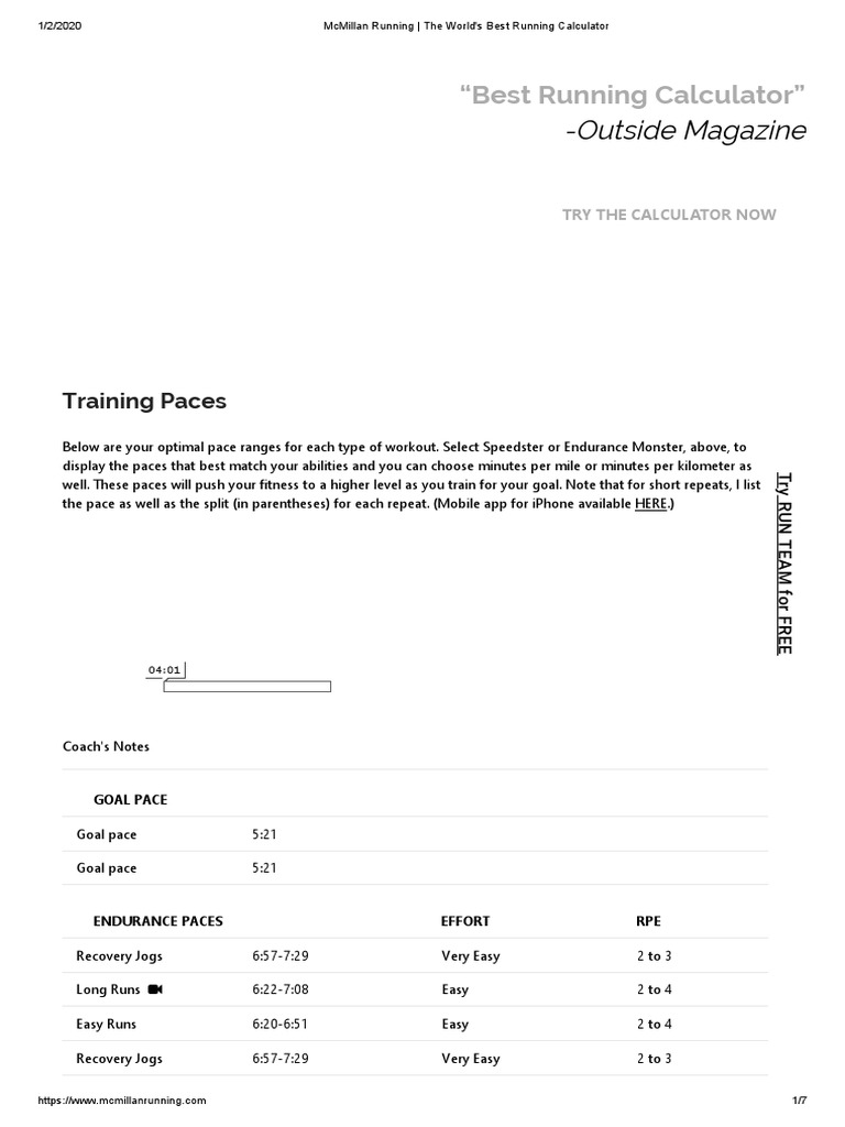 Half Marathon Plan McMillan Running - The World's Best Running