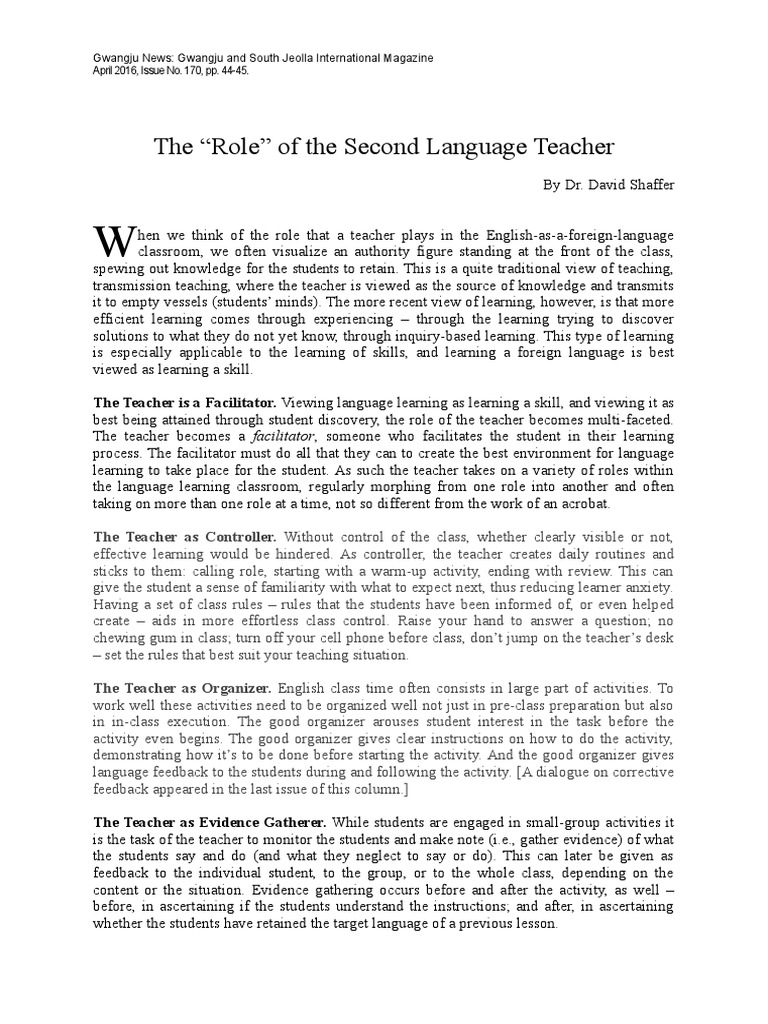 The Multifaceted Role of Language Teachers | PDF | Classroom | Teachers