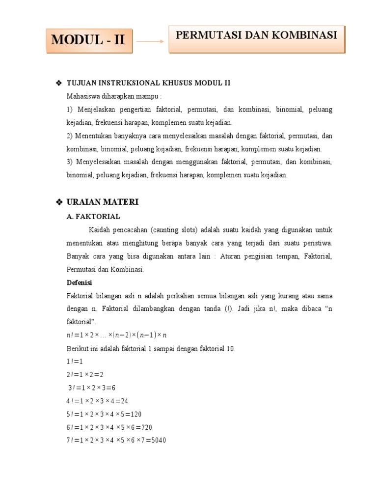 Modul 2 - Permutasi Dan Kombinasi | PDF