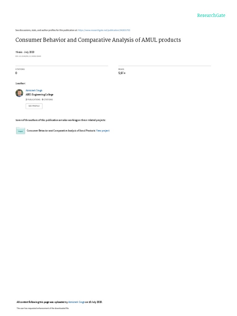 Consumer Behavior and Comparative Analysis of AMUL Products: July 2020 ...