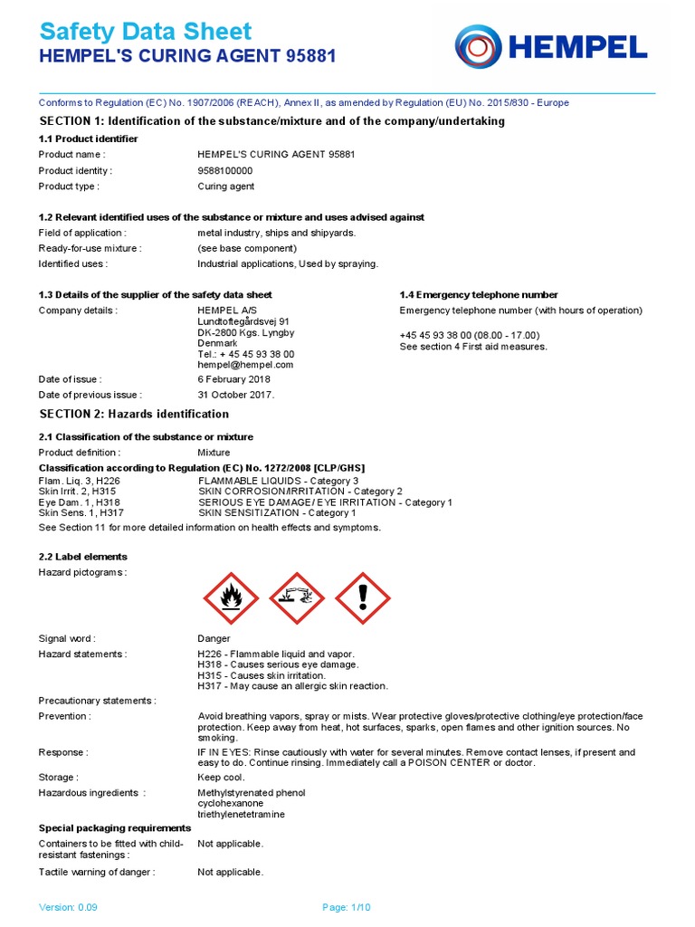 SDS 95881 (Curing Agent 45881) | PDF | Toxicity | Personal Protective ...