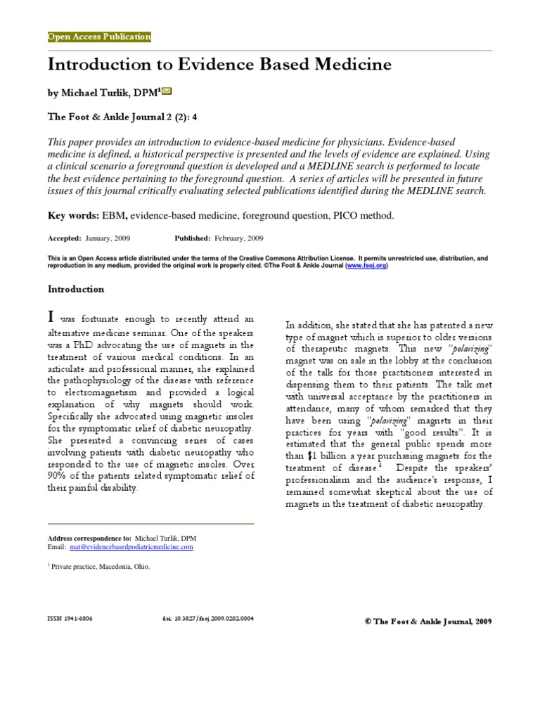 Introduction To Evidence Based Medicine PDF Evidence Based Medicine