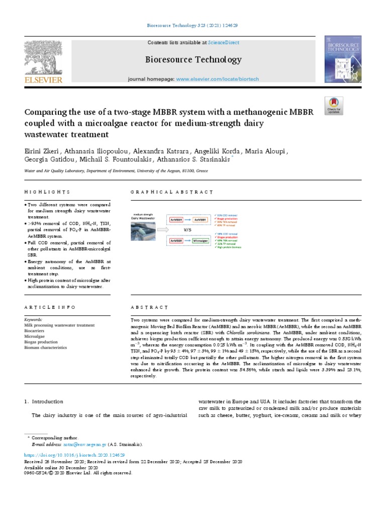 Comparing The Use of A Two-Stage MBBR System With A Methanogenic MBBR ...
