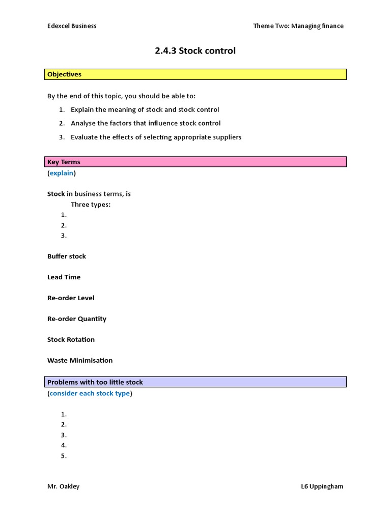 2.4.3 Stock Control | PDF