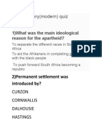 History (Modern) Quiz: 1) What Was The Main Ideological Reason For The Apartheid?