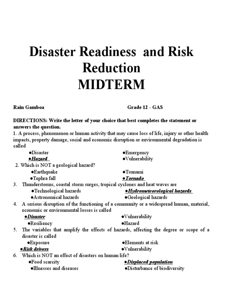 Disaster Readiness Midterm Exam Guide | PDF | Hazards | Volcano