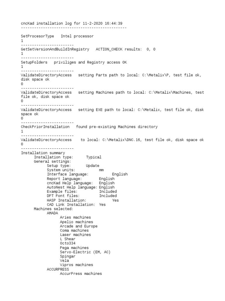 cncKad V16 Installation Log | PDF | Operating System Families ...