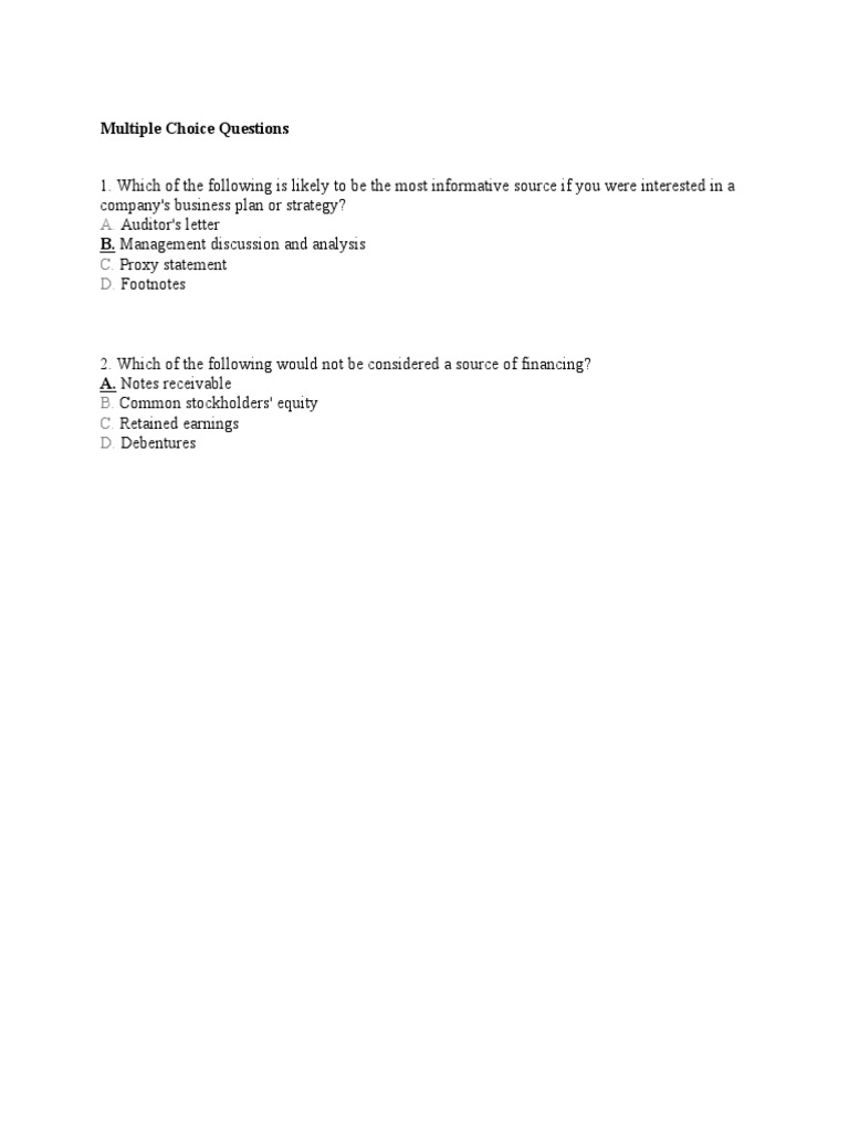 Multiple Choice Questions PDF Bonds (Finance) Stocks