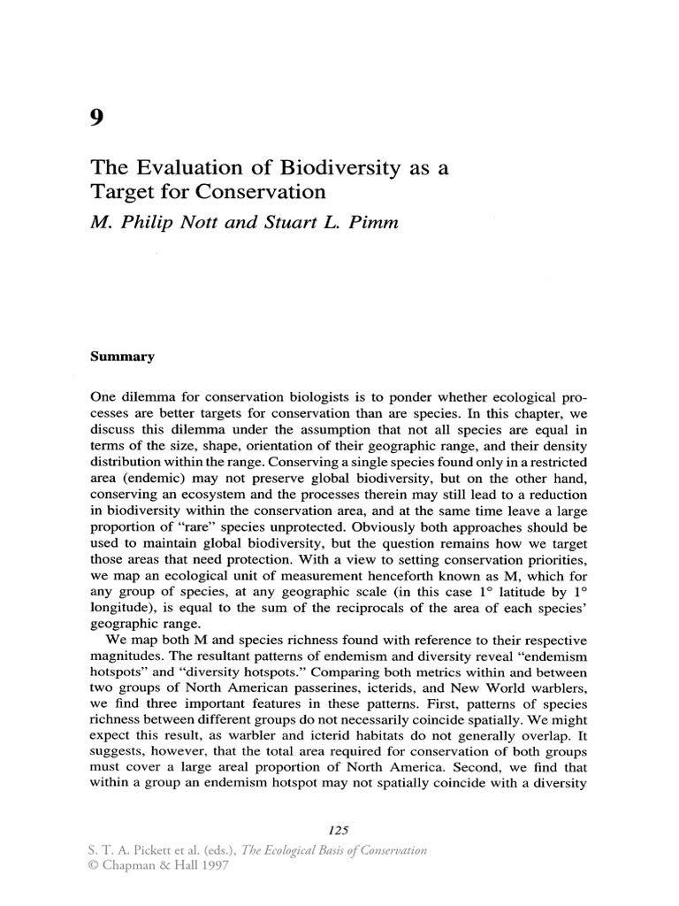 Evaluation of Biodiversity For Conservation - Nott Et Pimm 1997 | PDF ...