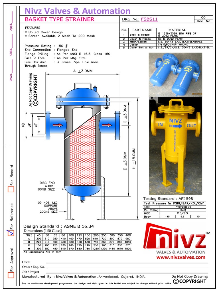 Basket Type Strainer Filter Catalogue Drawing Dimension Catalogue | PDF