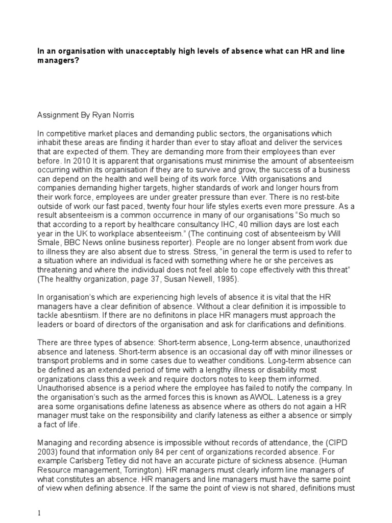 Absence | PDF | Human Resource Management | Employment