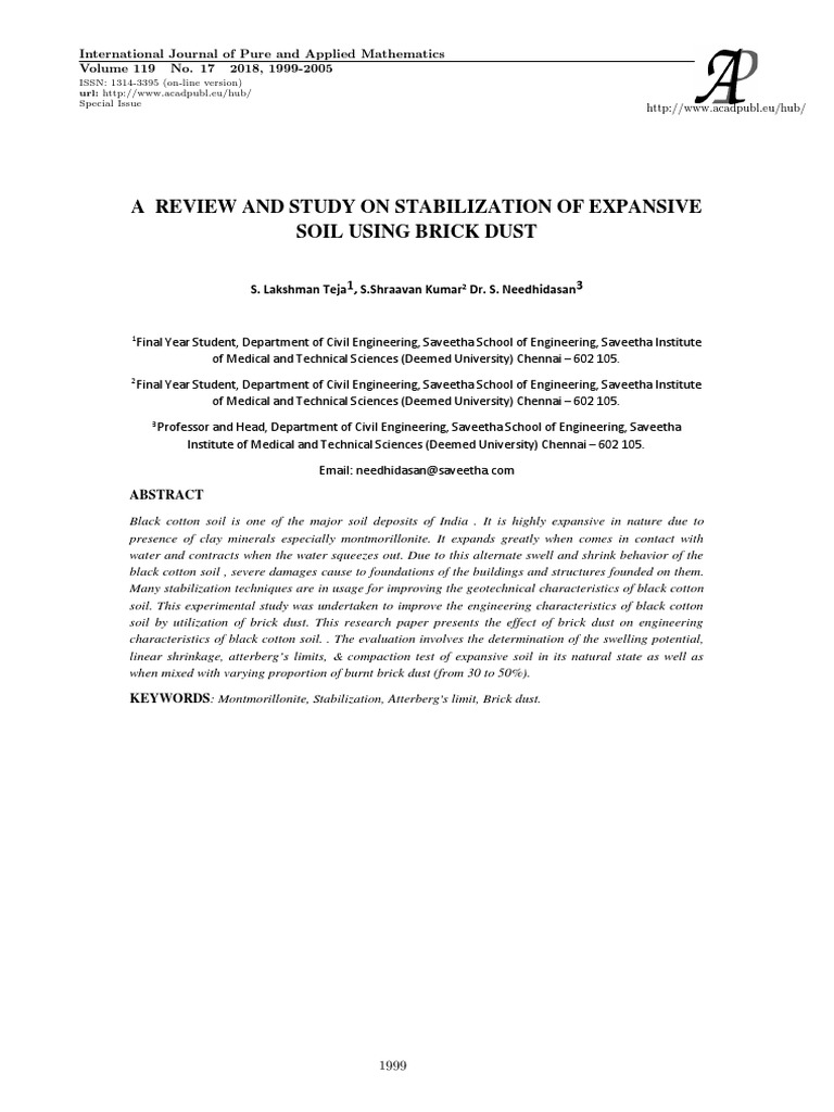 A Review and Study On Stabilization of Expansive Soil Using Brick Dust