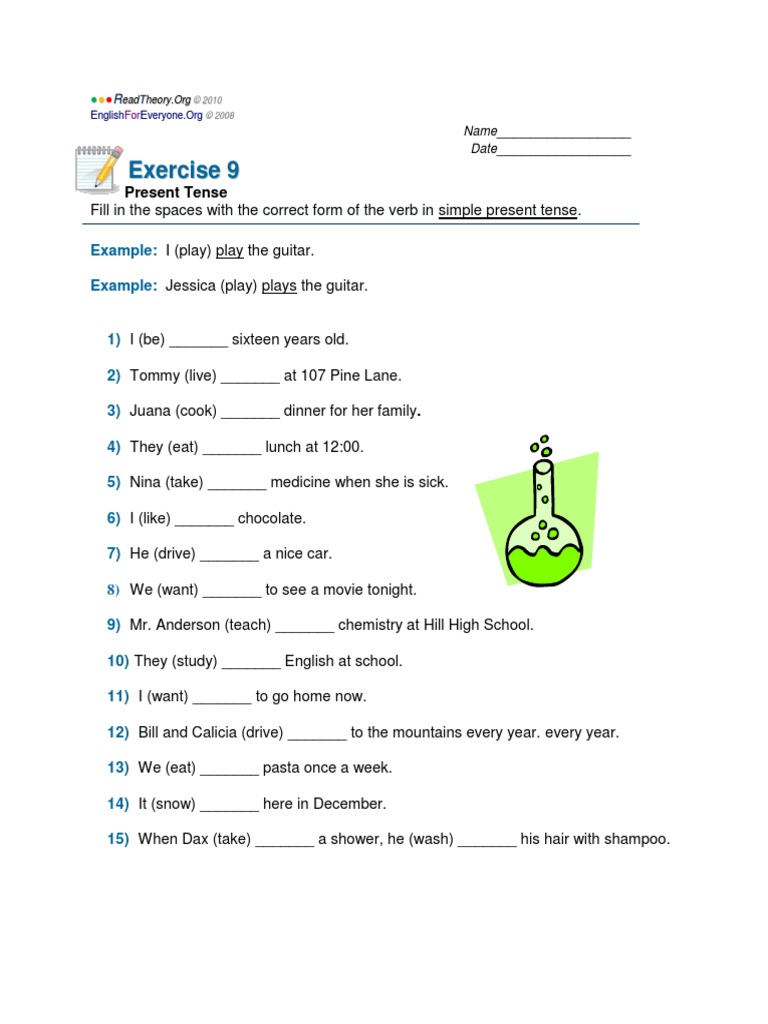 Present Tense Exercise 9 | PDF | Language Arts & Discipline