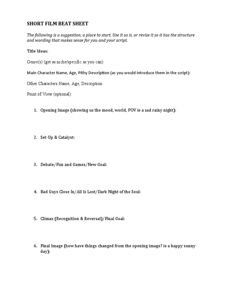 Short Film Beat Sheet Template | PDF | Games & Activities | Art