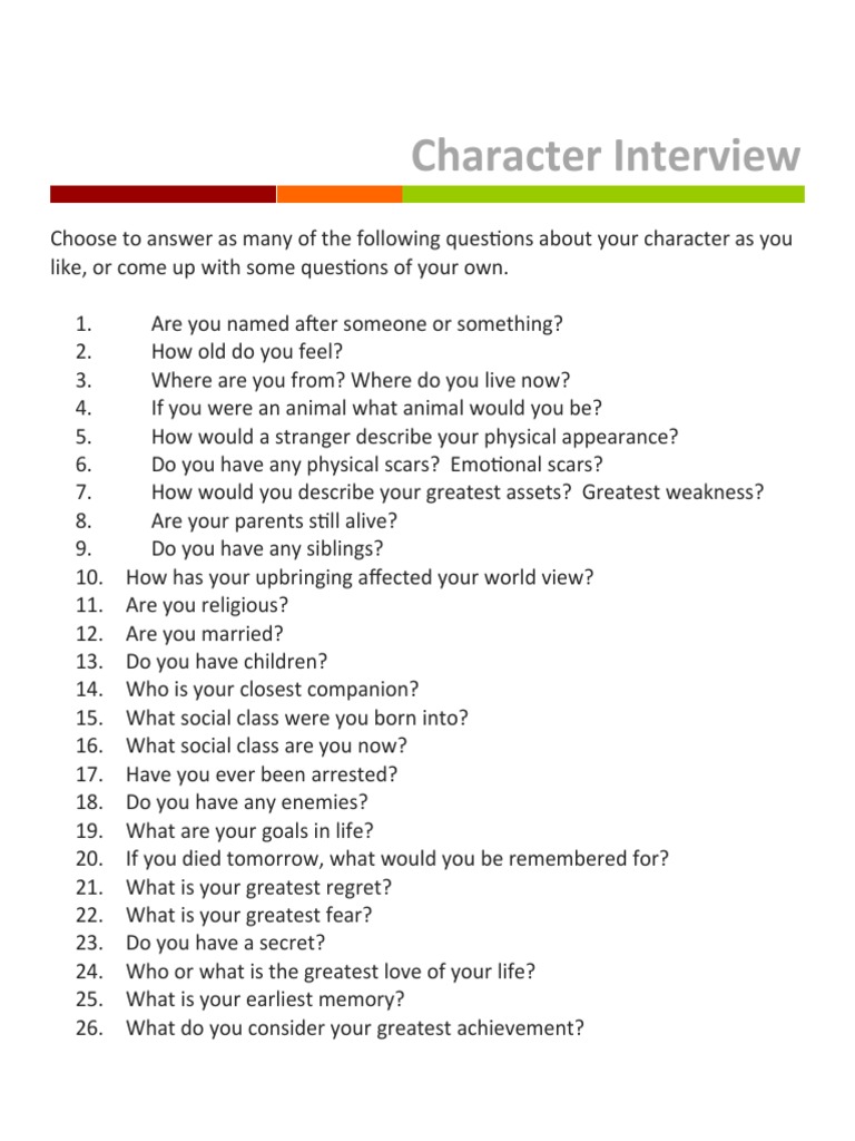 Character Interview Questions Template | PDF