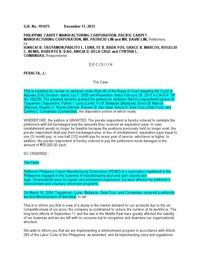 Philippine Carpet Manufacturing Corporation v. Tagyamon PDF Laches