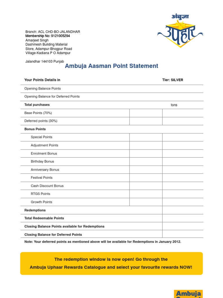 Ambuja Aasman Points Redemption Guide | PDF | Money | Economies