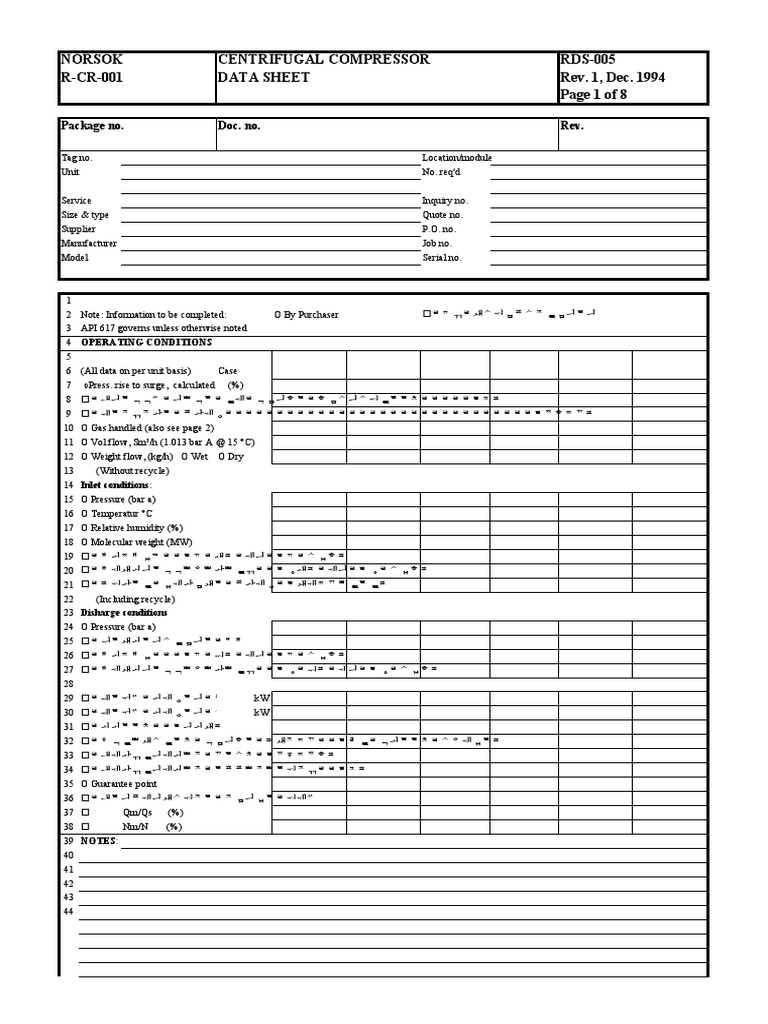 NORSOK Centrifugal Compressor Data Sheet | PDF | Chemical Process ...