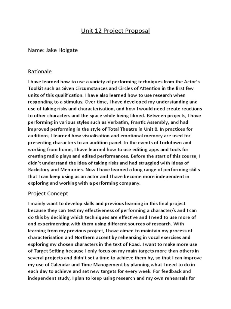 Unit 12 Acting Project Proposal | PDF | Memory | Learning