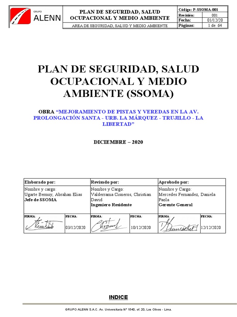 Plan de Seguridad y Salud Ocupacional SSOMA | PDF | Seguridad ...