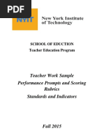 Teacher Work Sample Performance Prompts and Scoring Rubrics Standards and Indicators