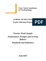 Teacher Work Sample Performance Prompts and Scoring Rubrics Standards and Indicators