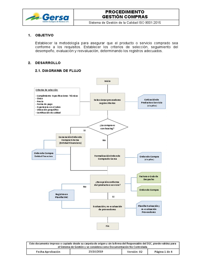 Procedimiento de Compras ISO 9001:2015 | PDF | Sistema de manejo de ...