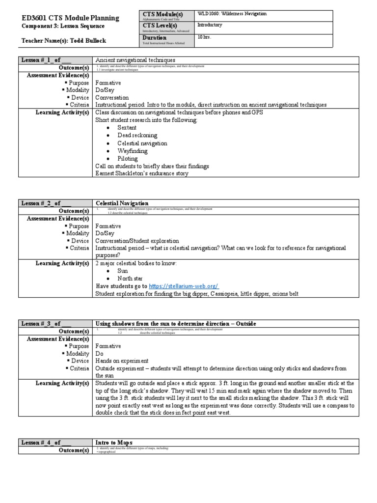 Wilderness Navigation Lesson Plan | PDF | Navigation | Compass