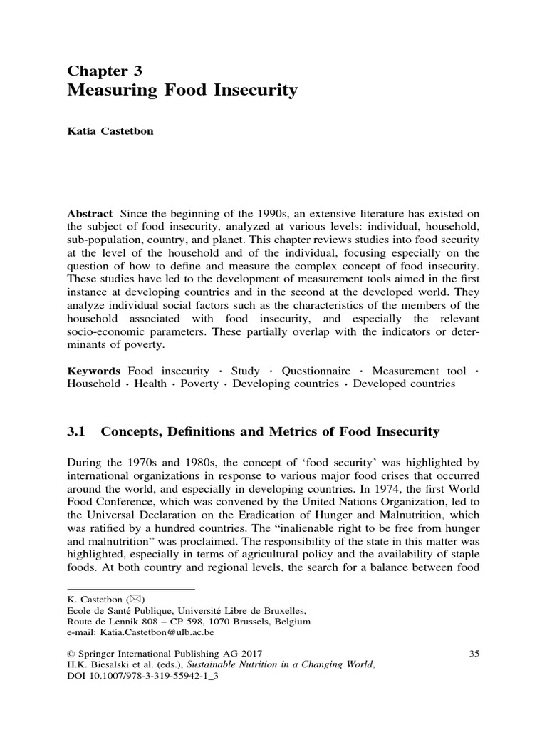 Measuring Food Insecurity: 3.1 Concepts, de Finitions and Metrics of ...