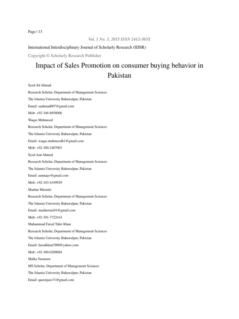 Impact of Sales Promotion On Consumer Buying Behavior in Pakistan | PDF ...