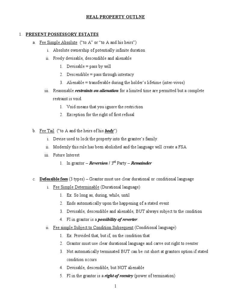 MBE Real Property Outline PDF Leasehold Estate Concurrent Estate