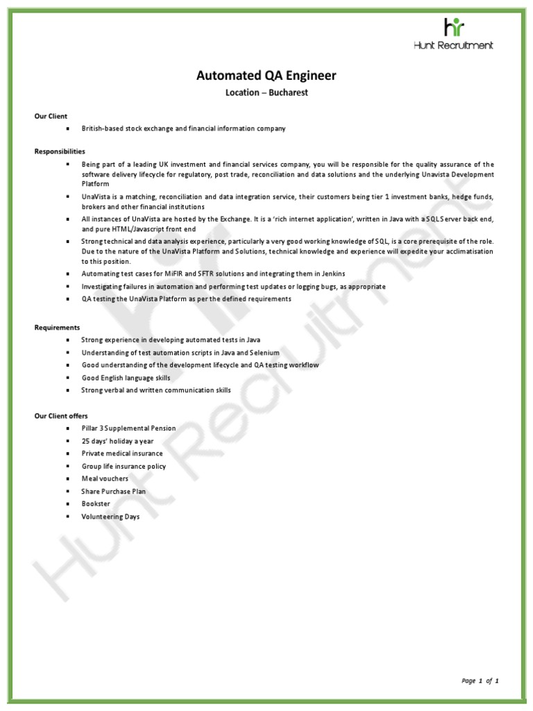 Automated QA Engineer Role in Finance | PDF | Business | Finance ...