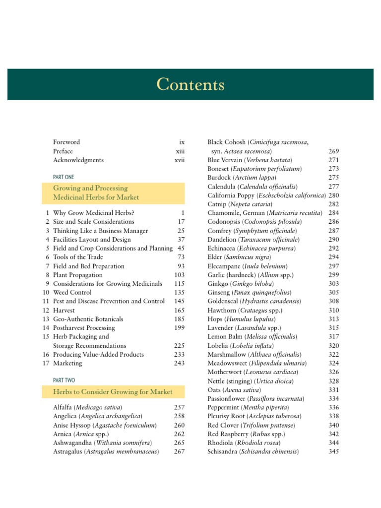 The Organic Medicinal Herb Farmer Table of Contents PDF Medicinal