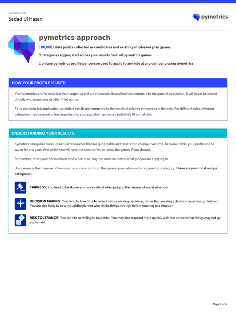 Pymetrics Profile Overview and Insights | PDF | Decision Making | Risk