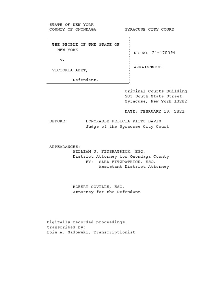 Victoria Afet Court Appearance Transcript 2/18/21 | PDF | Robbery | Judge