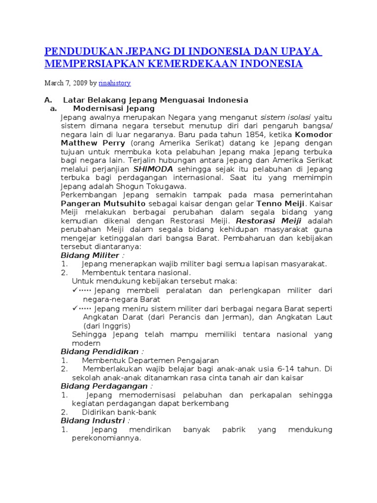 sejarah - kedudukan jepang di indonesia