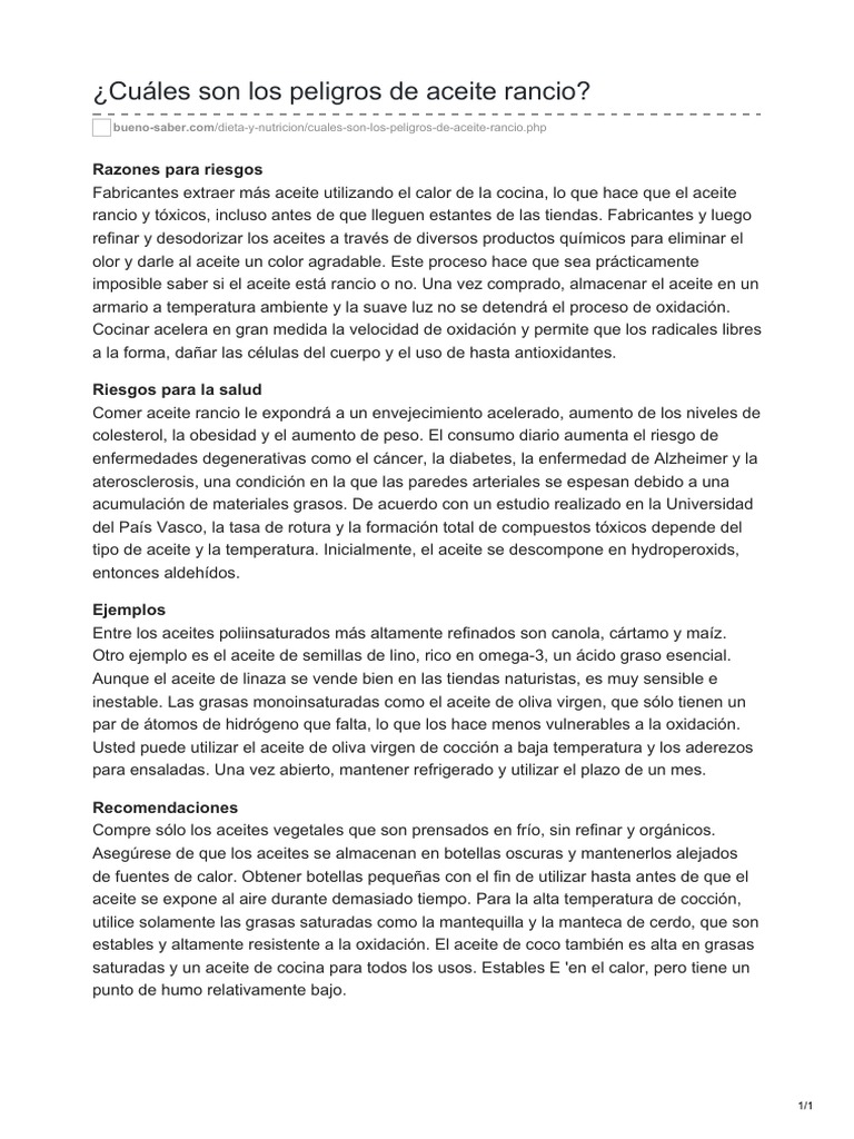 Cuáles Son Los Peligros de Aceite Rancio | PDF | Aceite de oliva ...