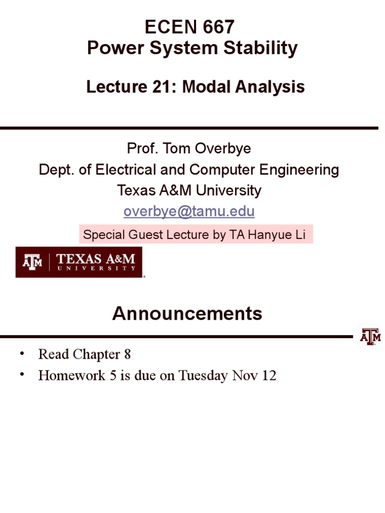 Power System Modal Analysis | PDF | Matrix (Mathematics) | Eigenvalues ...