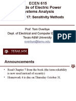 Lecture 17: Sensitivity Methods: Prof. Tom Overbye Dept. of Electrical and Computer Engineering Texas A&M University