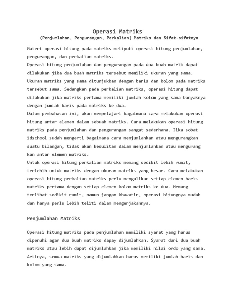 Operasi Dasar Matriks dan Syaratnya | PDF