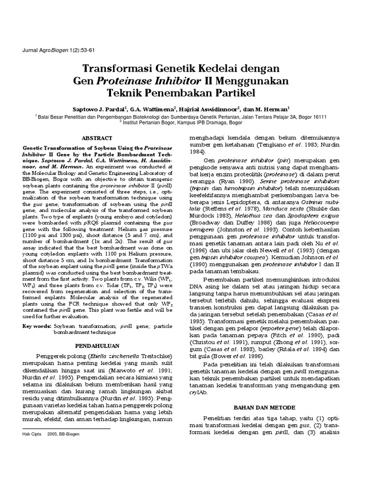 Transformasi Genetik Kedelai dengan pinII | PDF | Transformasi ...