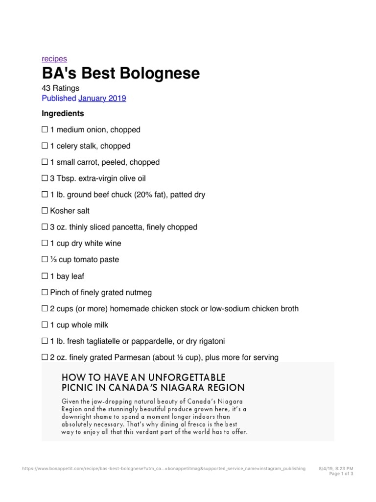 Best Bolognese Recipe Bon Appetit PDF Pasta Cuisine
