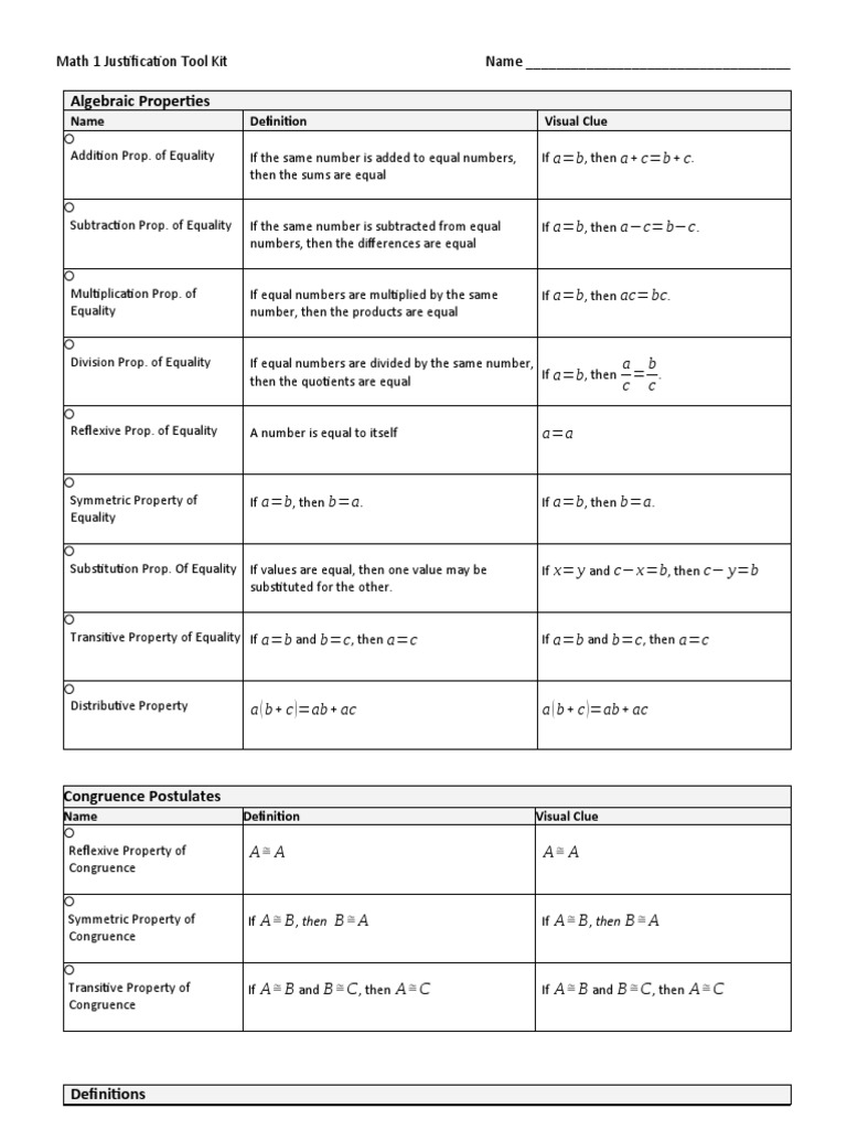 Geometry Justification Tool Kit PDF Triangle Triangle Geometry