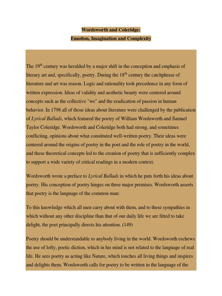 Wordsworth and Coleridge: Poetic Perspectives | PDF | Samuel Taylor ...